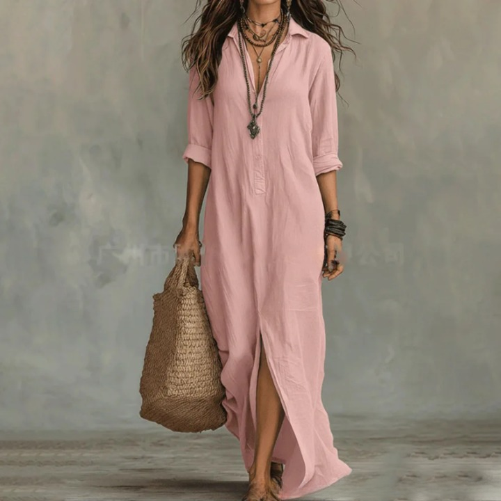 Women's Long Shirt Dress V-Neck Long Sleeve Casual