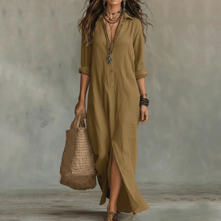 Women's Long Shirt Dress V-Neck Long Sleeve Casual