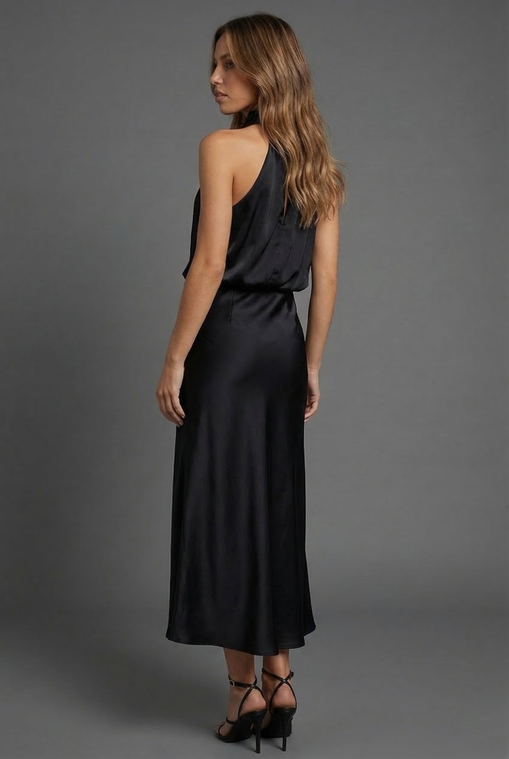 Women's Midi Dress Halterneck Satin Style Wedding Guest