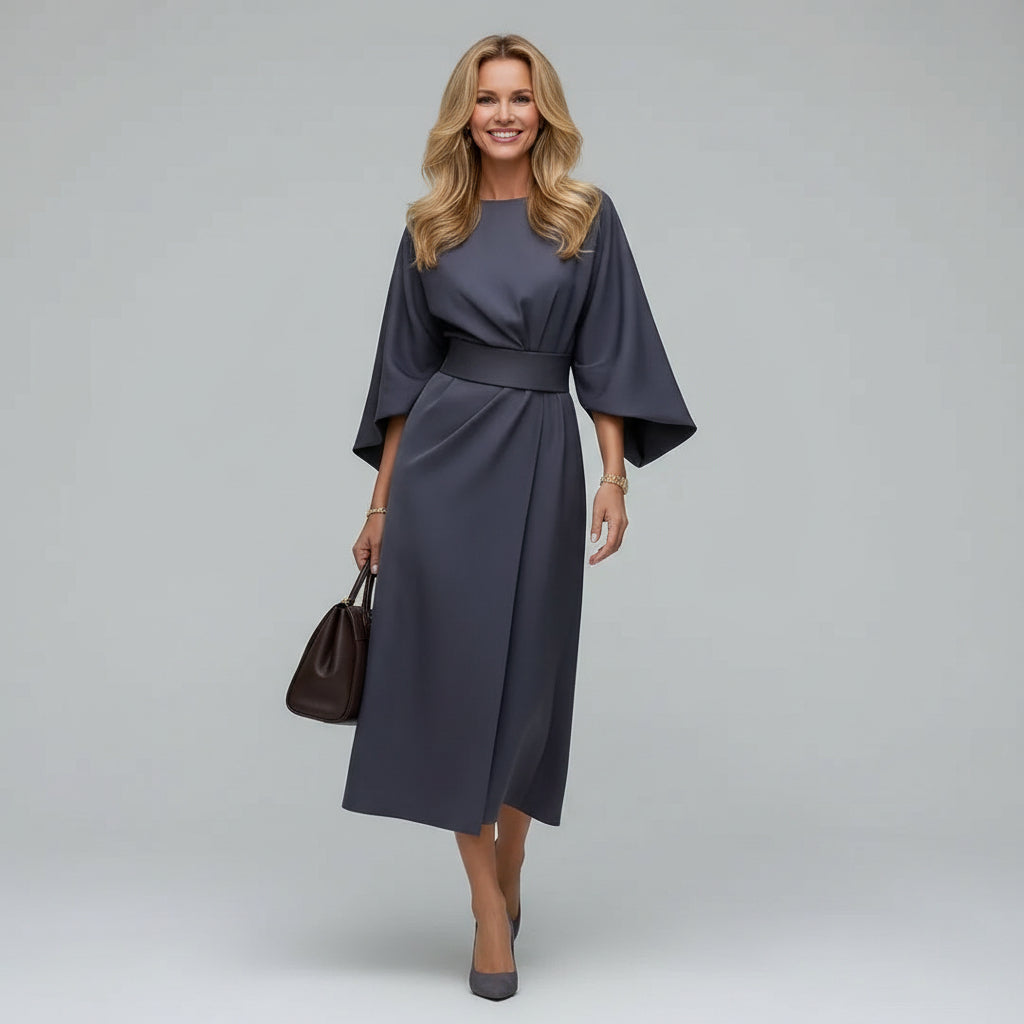 Belted Midi Dress Women – Wide Sleeve Flowing Midi Dress