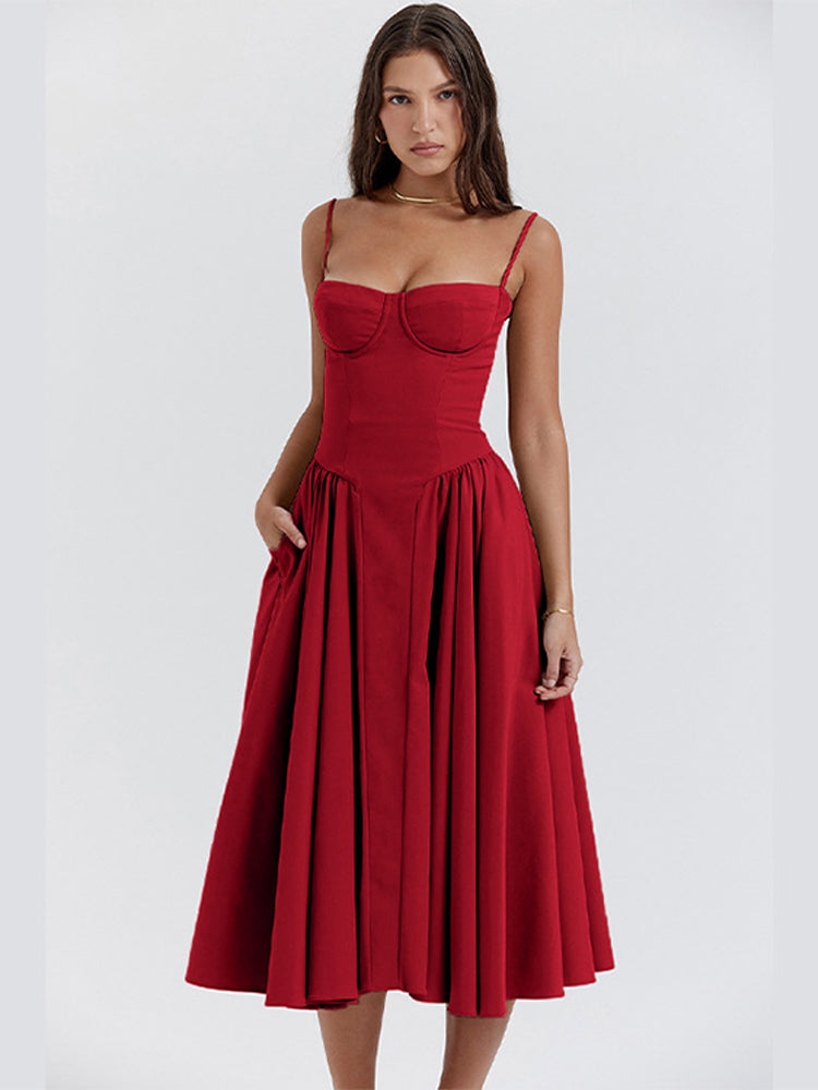 Women's Midi Dress Corset Style Adjustable Straps