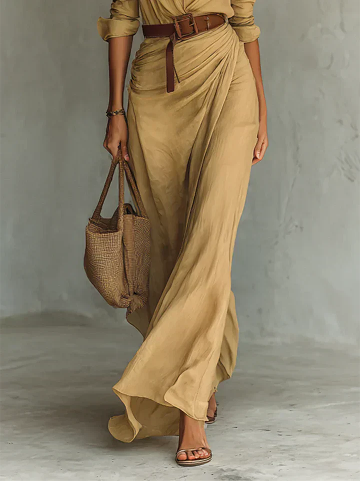 Women's Wrap Maxi Dress V-Neck Long Sleeve Belted Summer Evening Wear