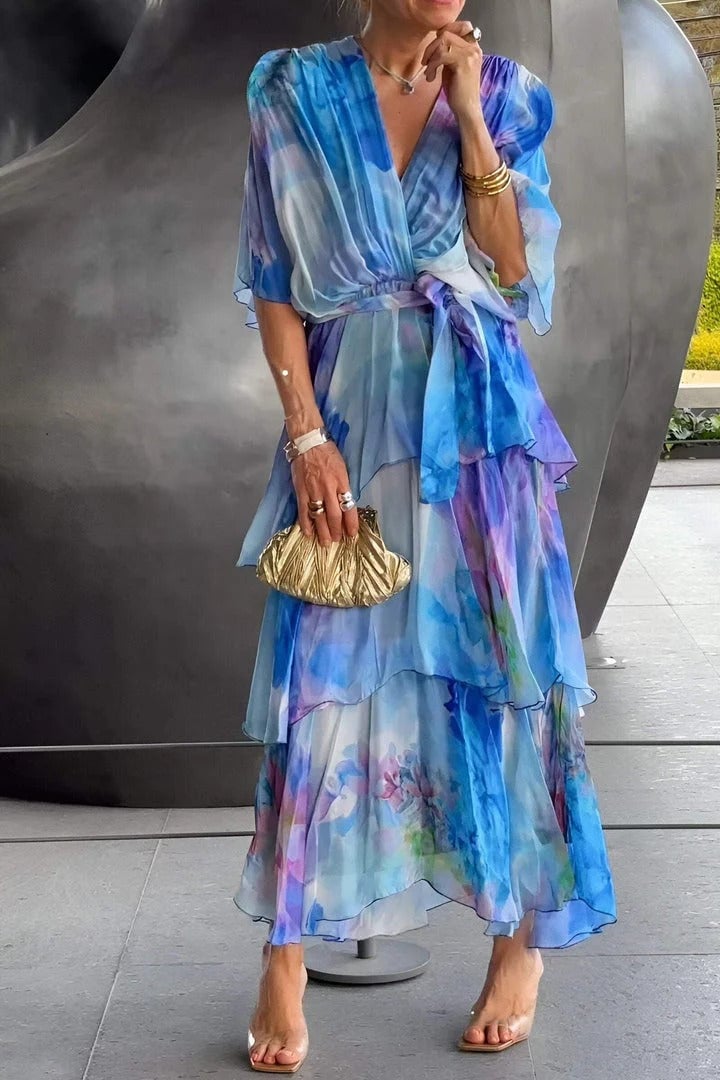 Women's Maxi Dress Bohemian Print Long Sleeve V-Neck Casual