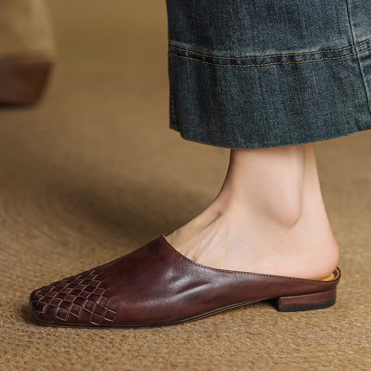 Women's Genuine Leather Mules Slip-On Casual Footwear