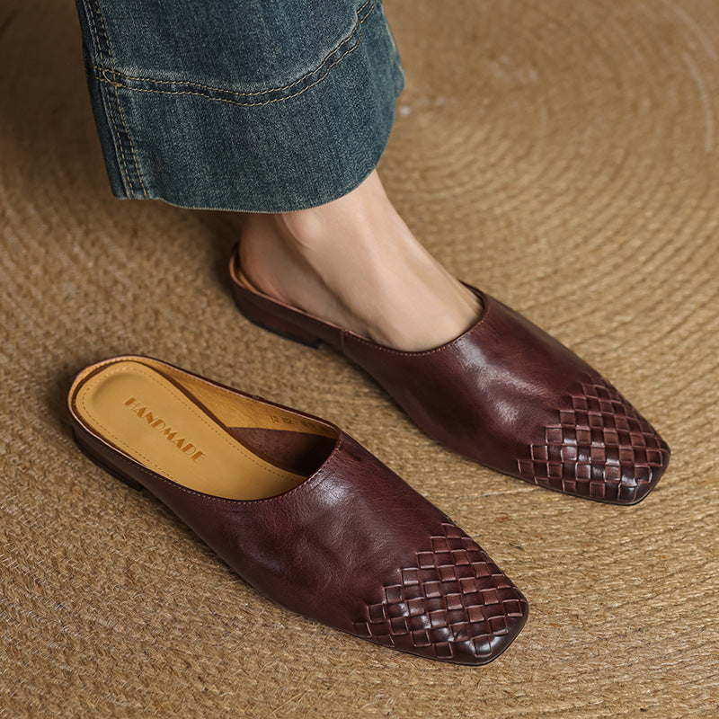 Women's Genuine Leather Mules Slip-On Casual Footwear