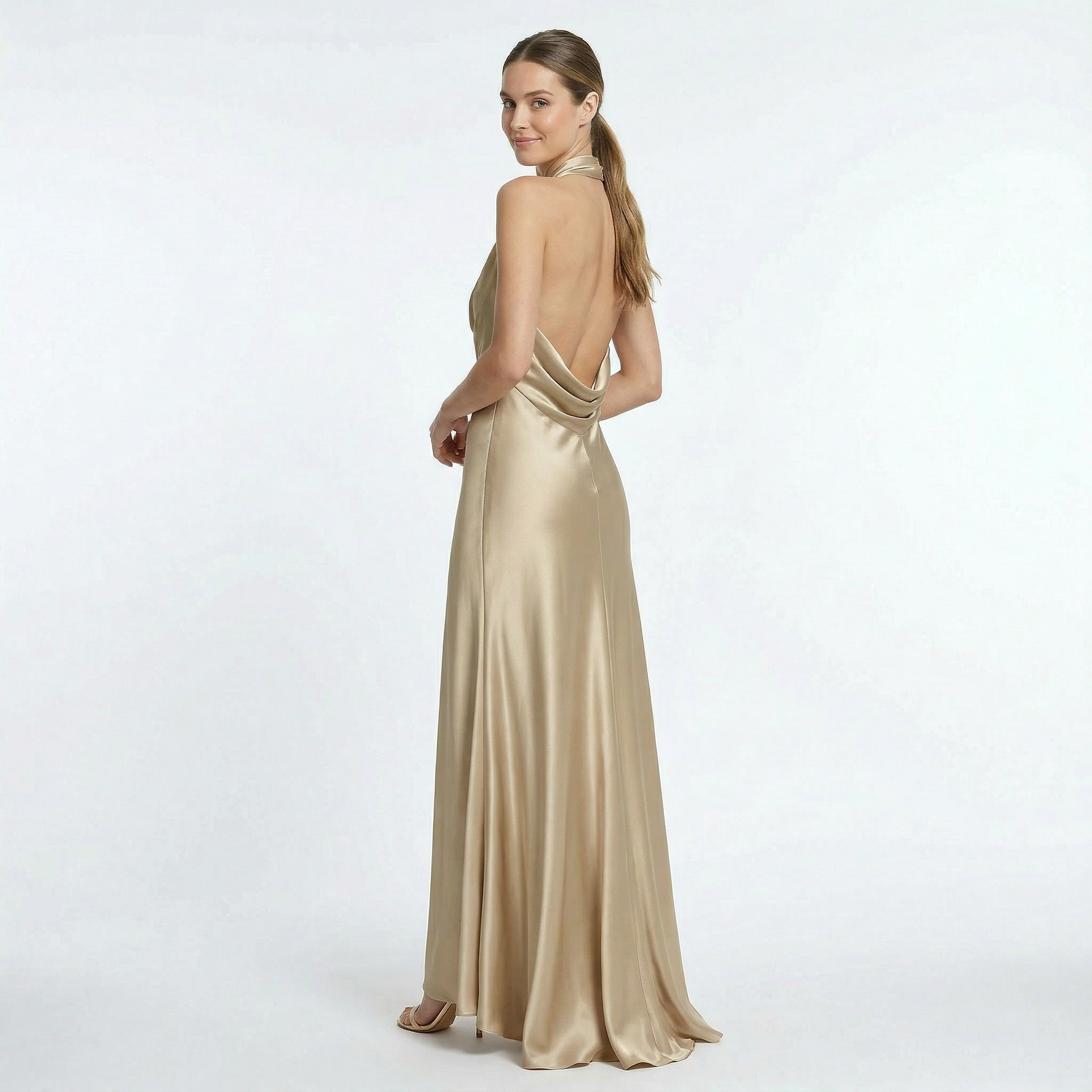Women's Satin Halter Neck Maxi Dress – Evening Wear