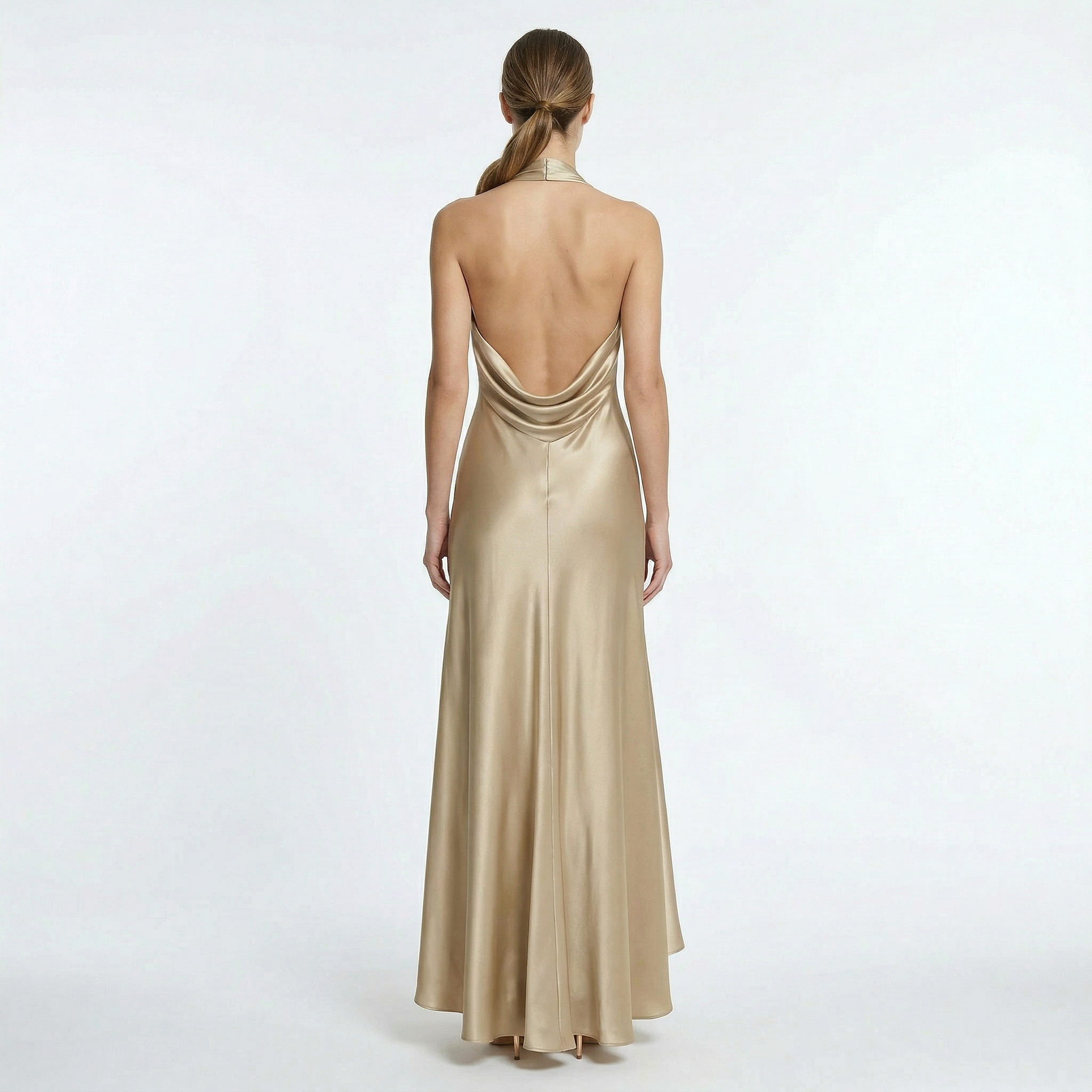 Women's Satin Halter Neck Maxi Dress – Evening Wear