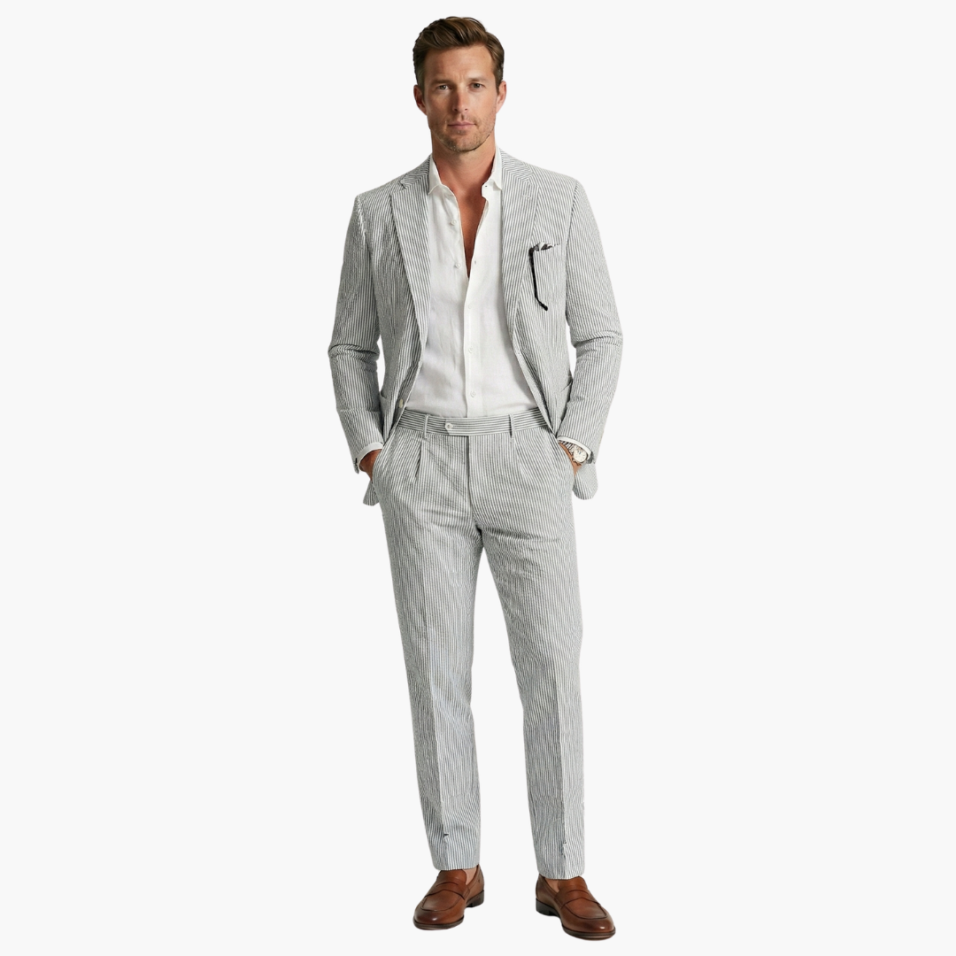 Men's Slim Fit Pinstripe Two-Piece Wedding Suit