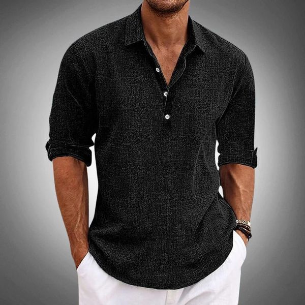 Men's 3/4 Sleeves Polo Shirt - Lightweight Linen