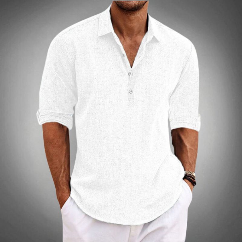 Men's 3/4 Sleeves Polo Shirt - Lightweight Linen