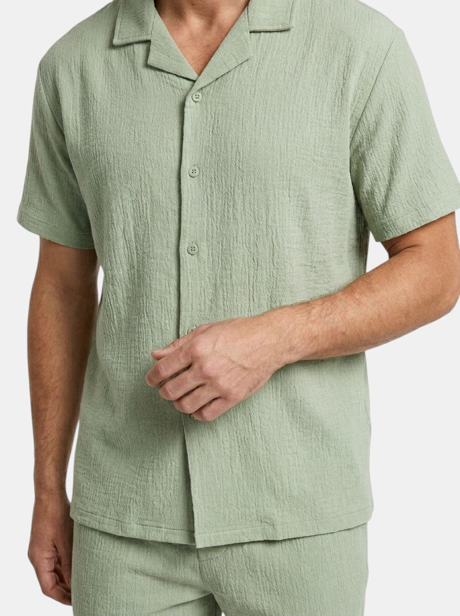 Men's Two-Piece Set Camp Collar Shirt & Elasticated Waist Shorts Casual Outfit