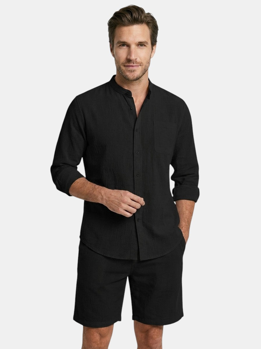 Men's Lightweight Summer Set | Relaxed Fit Long Sleeve Shirt & Shorts