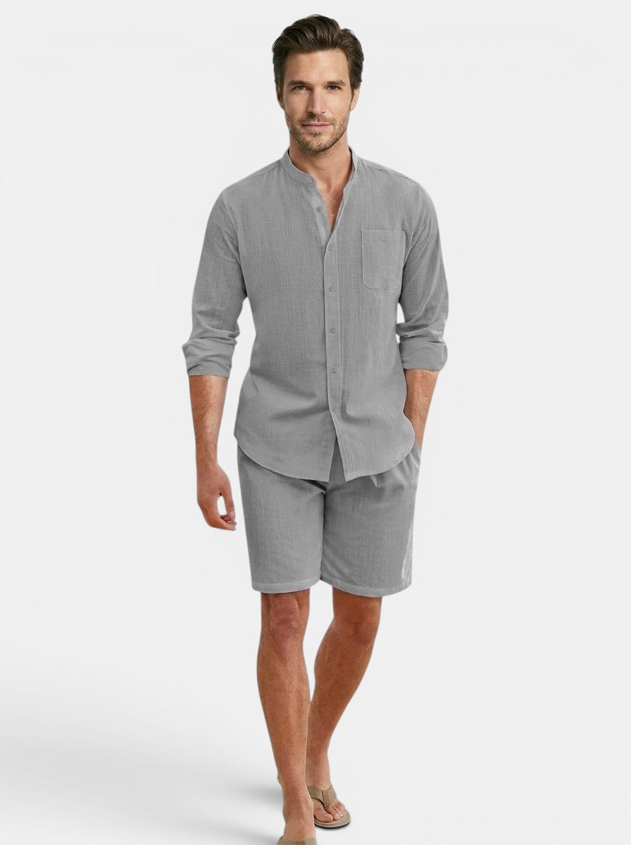 Men's Lightweight Summer Set | Relaxed Fit Long Sleeve Shirt & Shorts