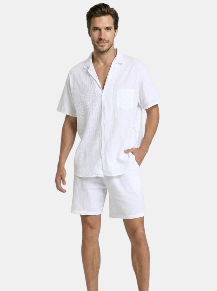 Men's Lightweight Woven Summer Set | Short Sleeve Shirt & Drawstring Shorts | Casual