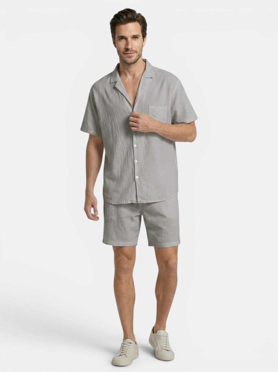 Men's Lightweight Woven Summer Set | Short Sleeve Shirt & Drawstring Shorts | Casual