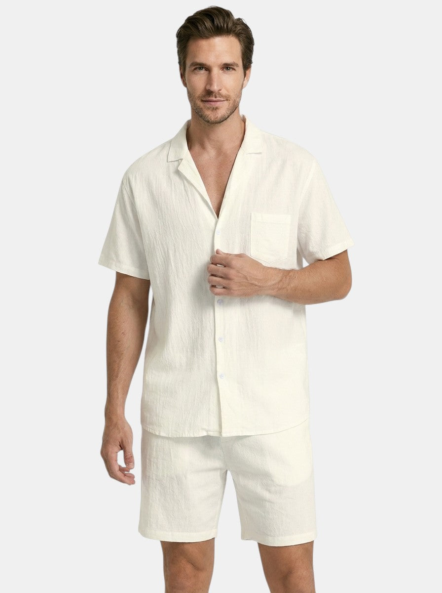 Men's Lightweight Woven Summer Set | Short Sleeve Shirt & Drawstring Shorts | Casual