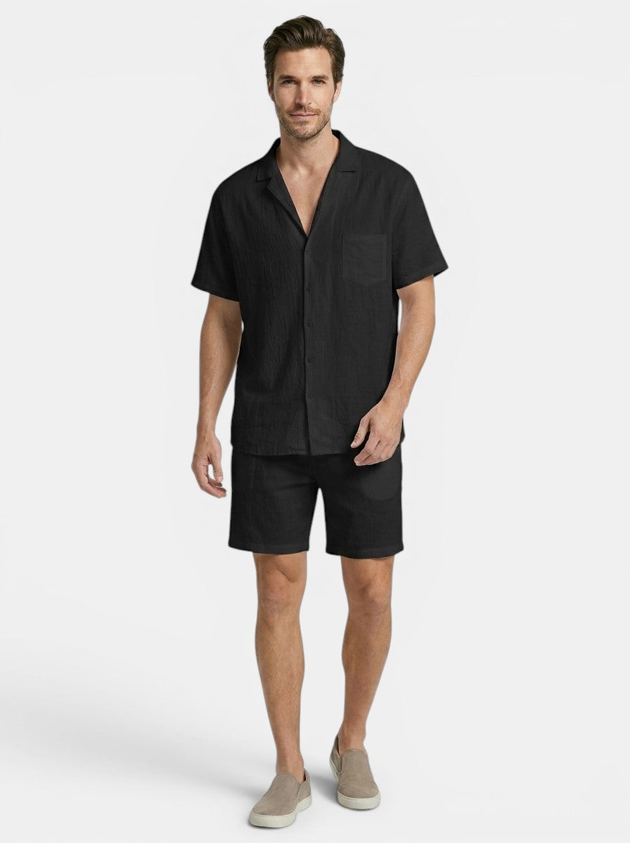 Men's Lightweight Woven Summer Set | Short Sleeve Shirt & Drawstring Shorts | Casual