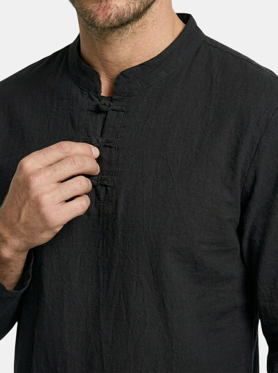 Men's Linen Blend Two-Piece Set | Relaxed Fit Long Sleeve Top, Drawstring Trousers