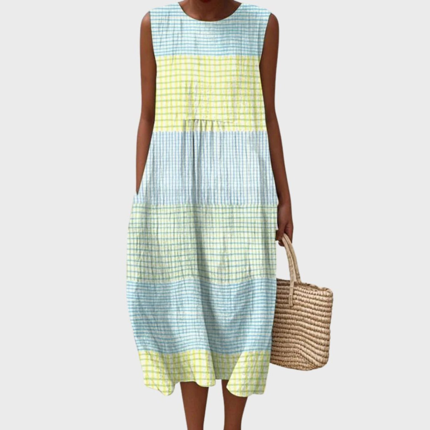 Women's Midi Dress Sleeveless Tiered Casual Plaid