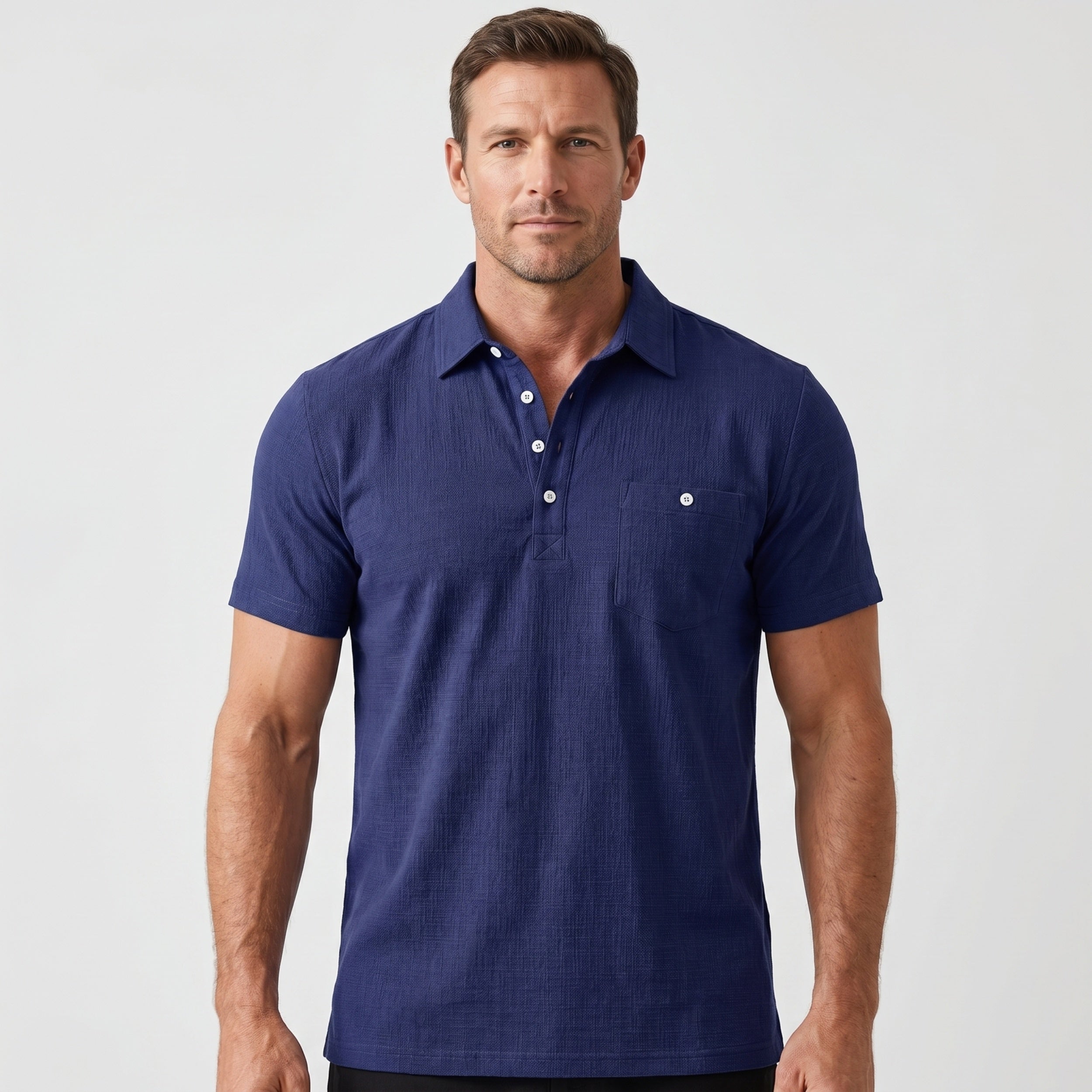 Men's Linen Polo Shirt Half-Button Style Casual Summer Wear