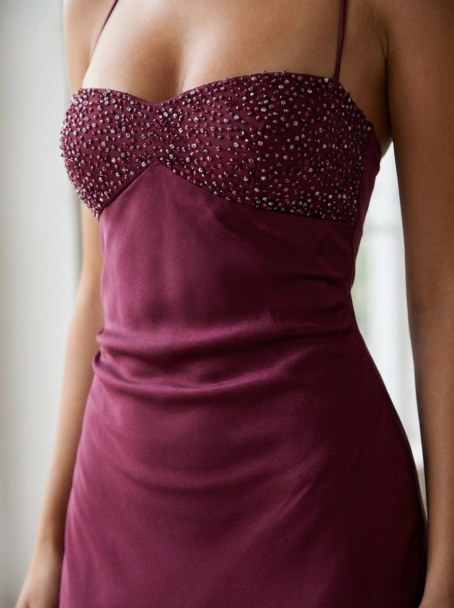 Women's Formal Beaded Halter Maxi Dress