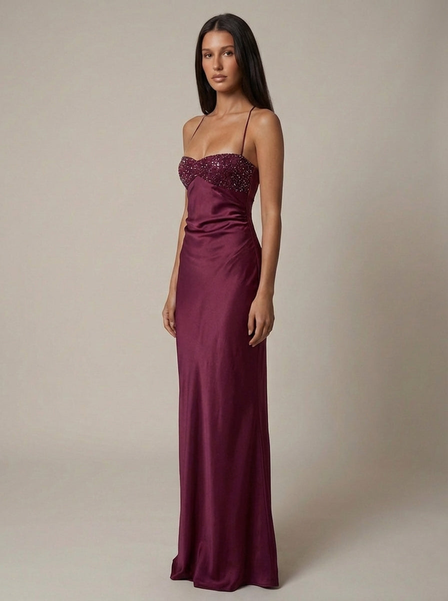 Women's Formal Beaded Halter Maxi Dress